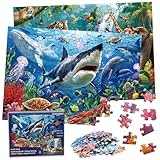 COOLDELE Puzzles for Kids Ages 4-6, 2 x 100 Pieces Puzzles Ocean & Forest Animals,Toys Xmas Birthday Gifts for Kids 4 5 6 7 8Ages （2 sets）
