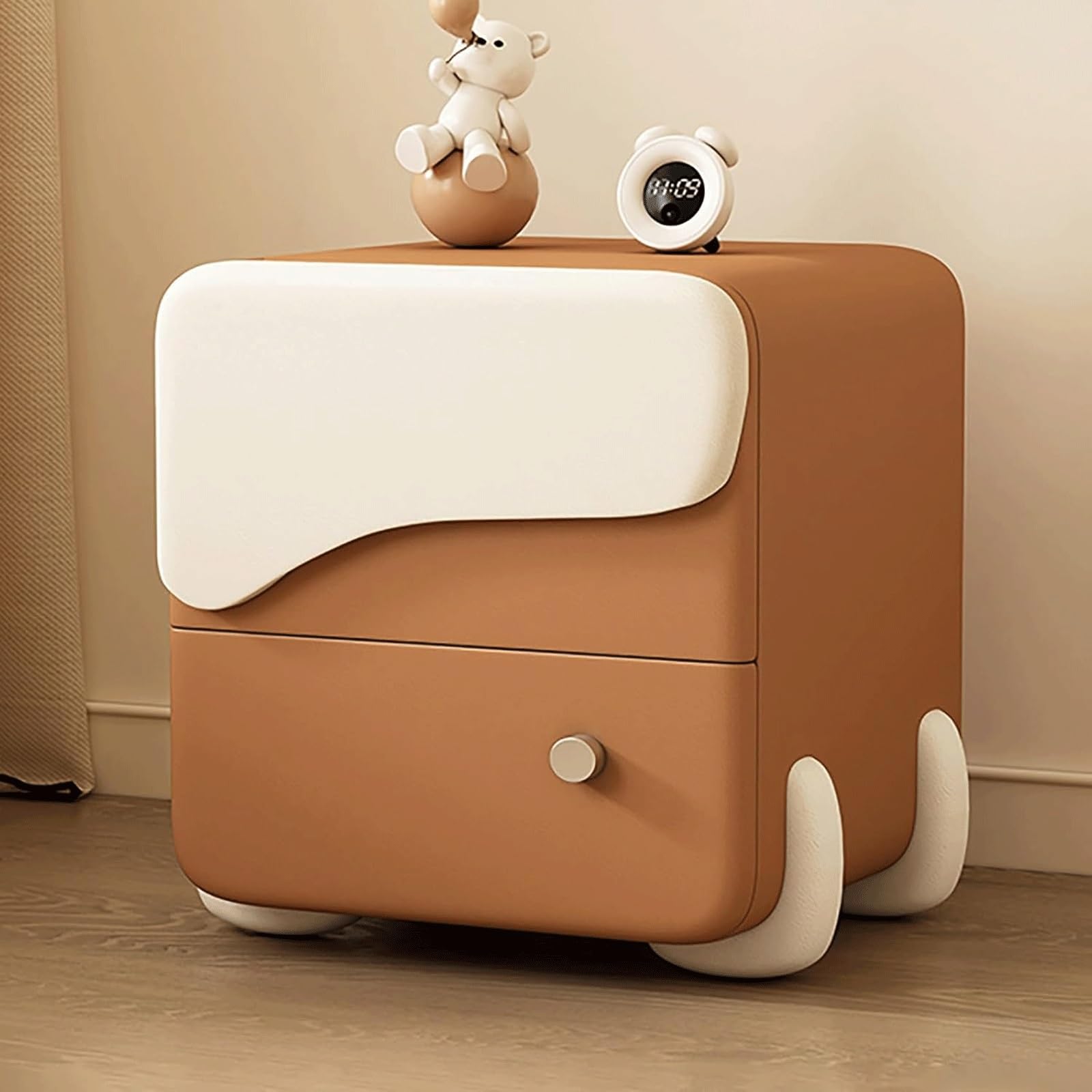 SXZenSpace Bedroom Nightstand,Modern Wood Bedside Table with 2 Storage Drawers End Side Square Metal Handles(Orange,45cm)