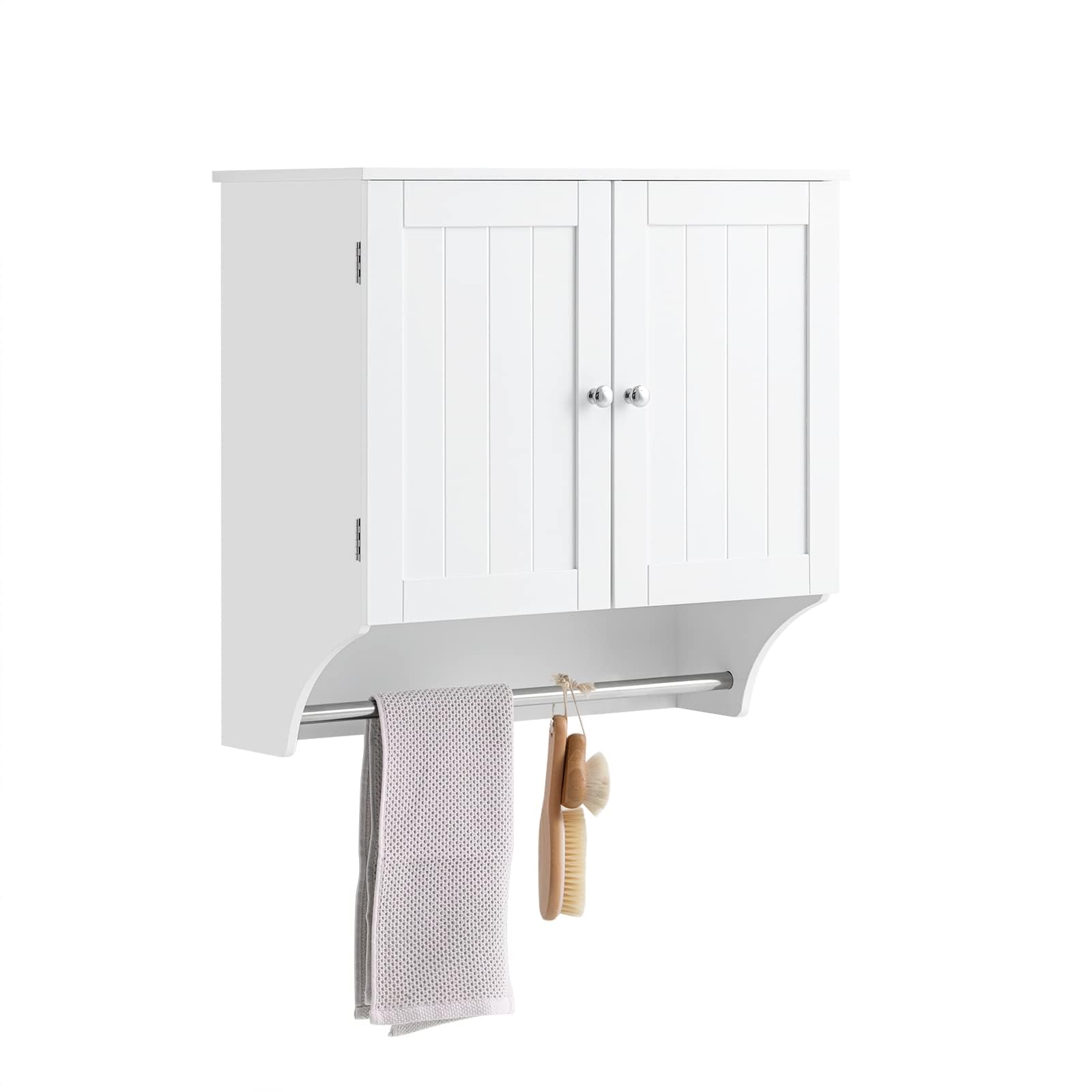 SoBuy Mueble de Baño Colgar Armario de Pared para Baño Blanco, 60 x 30 x 60 cm, con Estantes Ajustables y Barra para Toalla Solución de Almacenaje para Espacios Pequeños BZR84-​W