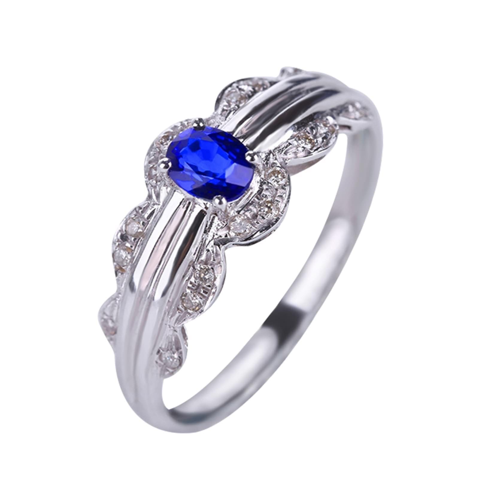 Anello da donna in moissanite da 0,39 ct con zaffiro bianco 18 carati, anello da sposa blu, 4 artigli, anello solitario bianco oro Au750 con moissanite, gioiello genuino, misura 62 (19,7), Oro