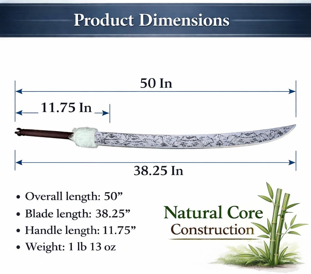 50" Split Soul Style Samurai Sword Prop, Fantasy Katana Cosplay Natural Core Construction for Halloween, LARP, Display