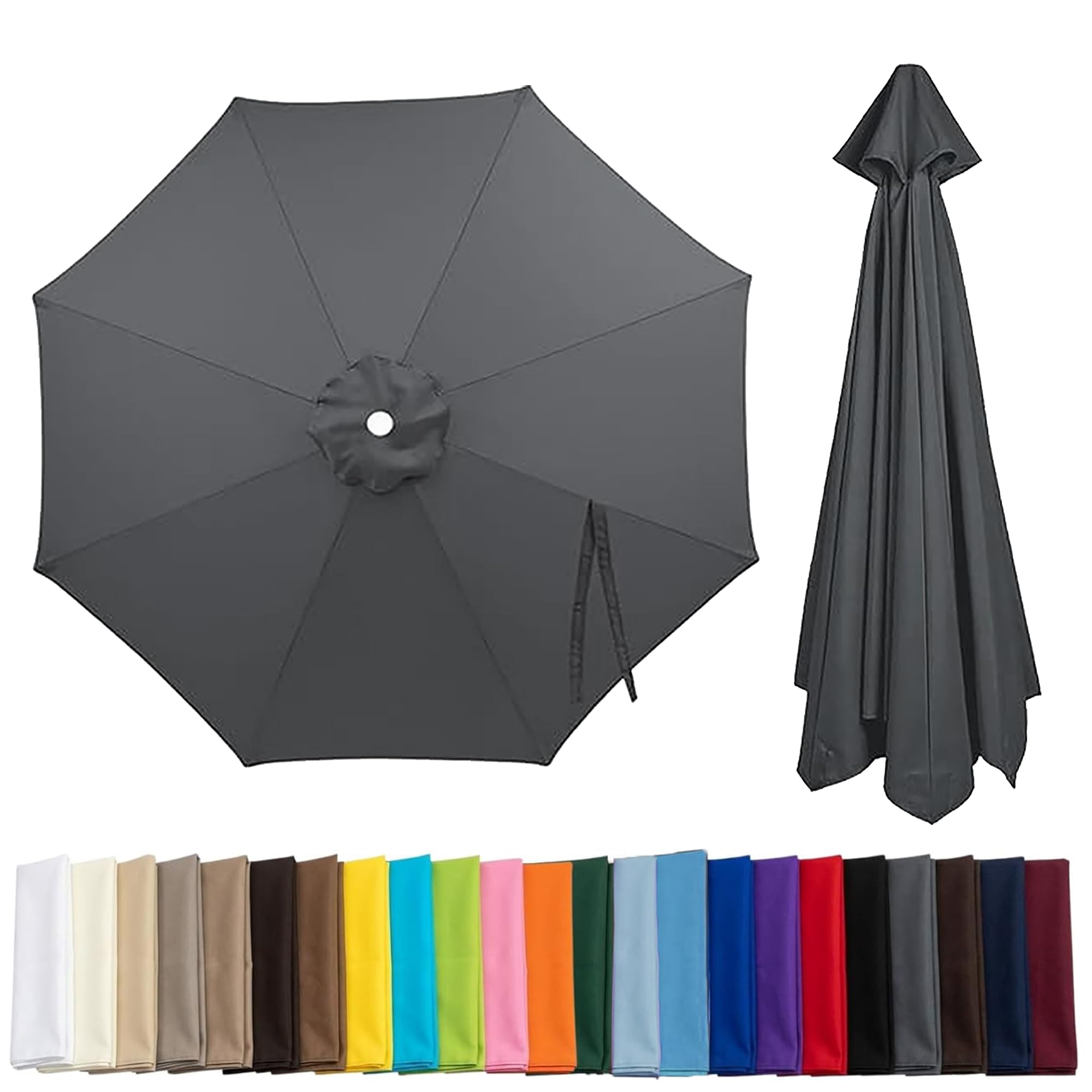 Qivstxug 4.0m/3.5m/3.0m/2.7m/2.5m/2.3m/2m Umbrella Replacement Parasol Canopy, 6/8 Ribs Sun Umbrella Replacement Cloth Umbrella Cover Standby For Patio/Beach/Backyard Parasol Fabric Canopy Cover Grey