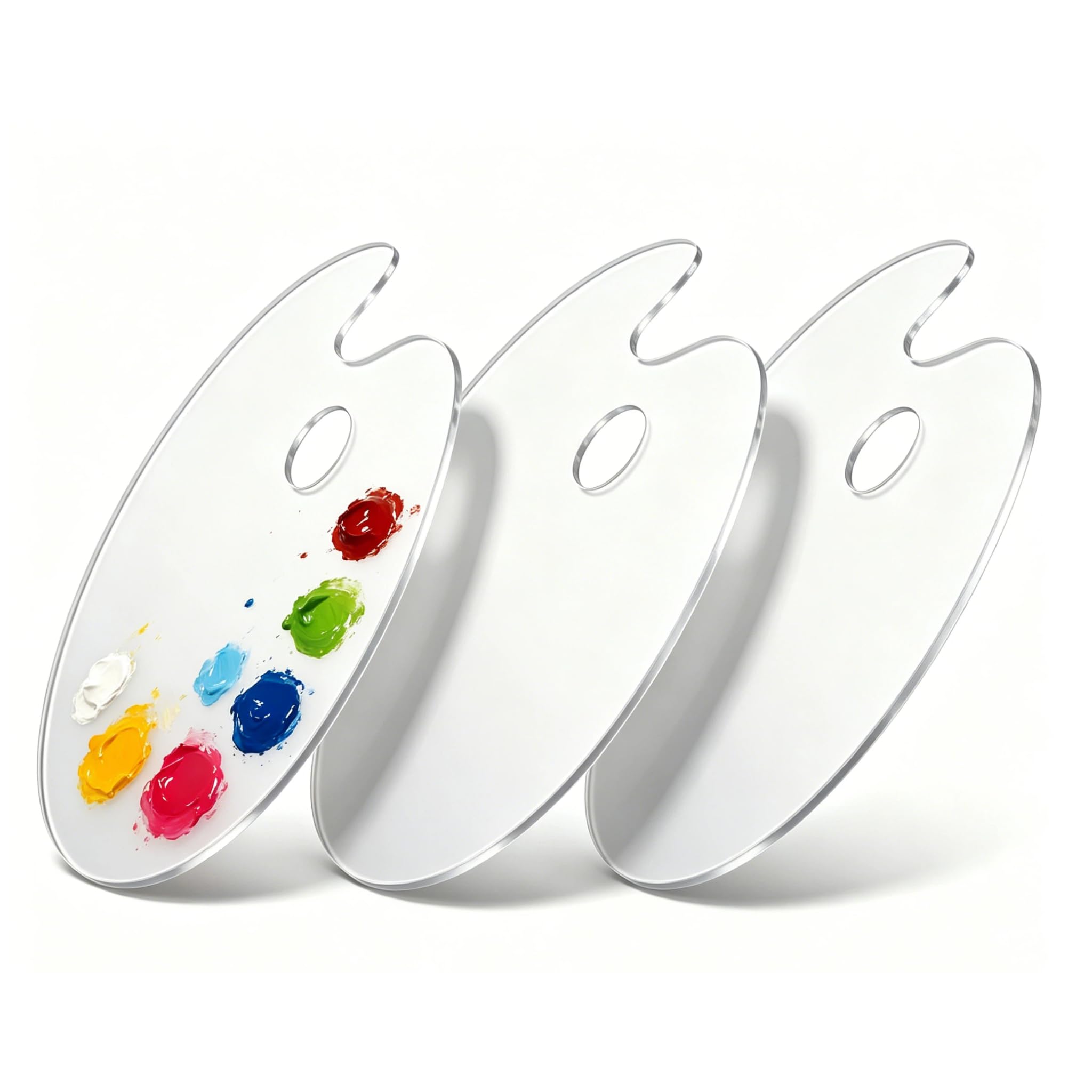 3 Pack Clear Acrylic Paint Palette, 15x20cm Oval Non-Stick Artist Palette for Mixing Acrylics, Oils & Watercolor, with Thumb Hole for Studio, Classroom & Outdoor Painting RARITYLL
