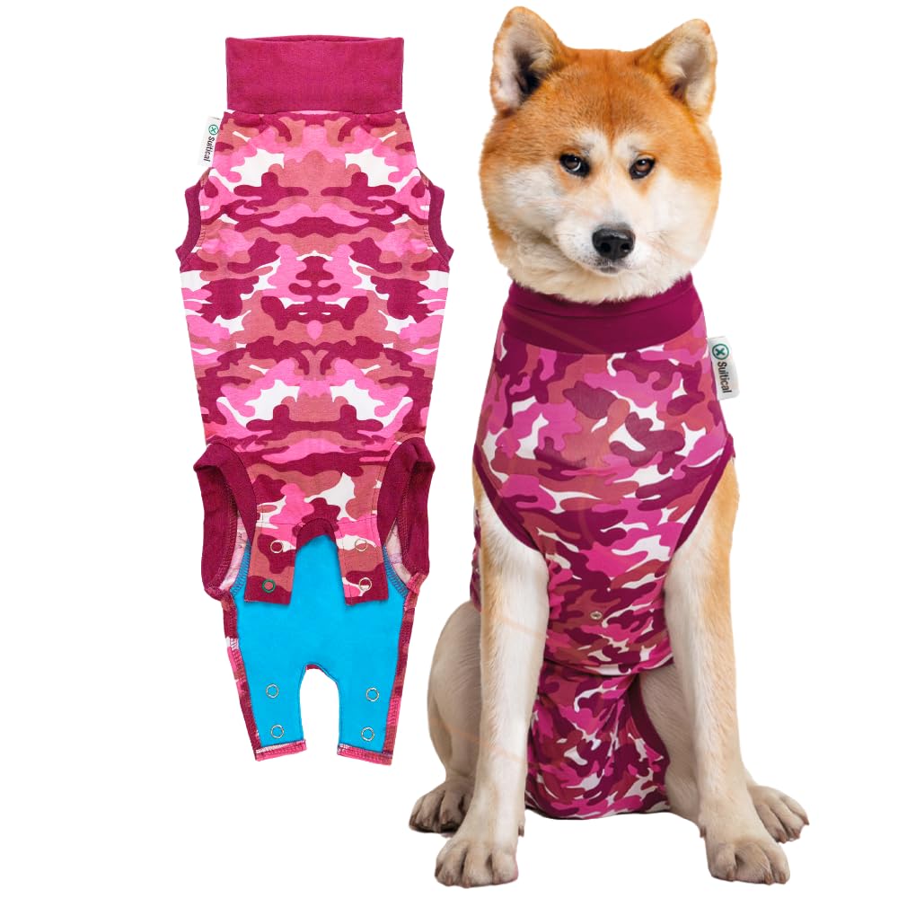 Suitical Recovery Suit for Dogs | Spay and Neutering Dog Surgery Recovery Suit for Male or Female | Soft Fabric for Skin Conditions | XL | Neck to Tail 29.1”-32.3” | Pink Camouflage