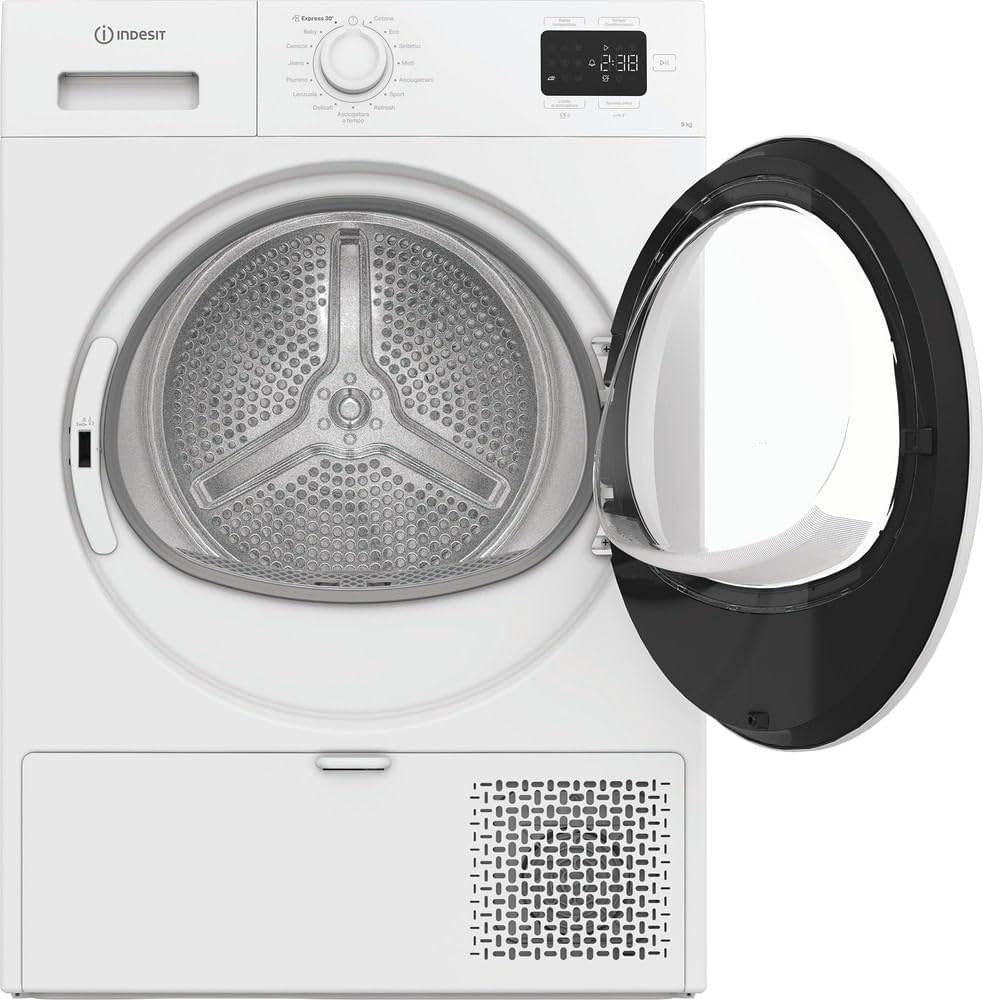 Indesit C YD 92D WW IT – Asciugatrice 9 Kg A Pompa di Calore, Libera Installazione, Classe E, Filtro 2 In 1, Ciclo Veloce, Cotone Eco, Refresh. 84,6 x 59,8 x 60,7 cm
