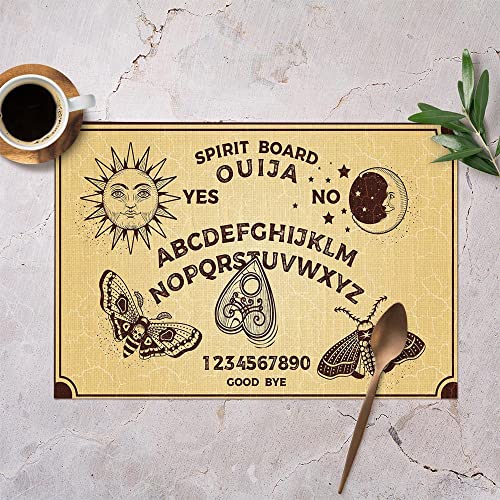 Yibeas Ouija Board Placemats For Kitchen Dining Table Set Of 4 Occultism Set,Alphabet,Star,Moon And Sun Table Mats Linen Washable Heat Resistant Place Mats 12 X 18 Inch #TOP1