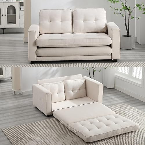 Miniatura 1 de Moderno sofá cama extraíble de tamaño matrimonial, sofá cama convertible 3 en 1 con 2 bolsillos laterales, sofá biplaza, futón de terciopelo