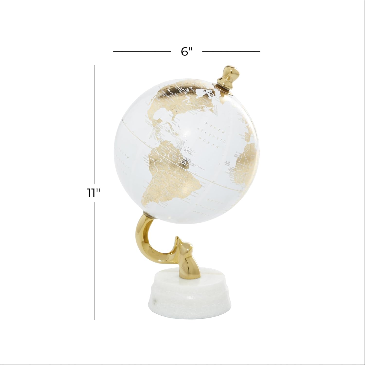 Deco 79 Aluminum Metal Globe with Marble Base, 6" x 6" x 11", Gold