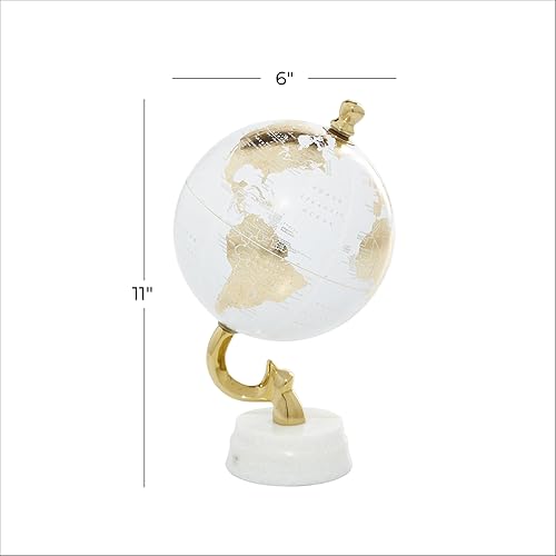 Miniatura 6 de Deco 79 Globo de aluminio con base de mármol, 6 "x 6" x 11", dorado