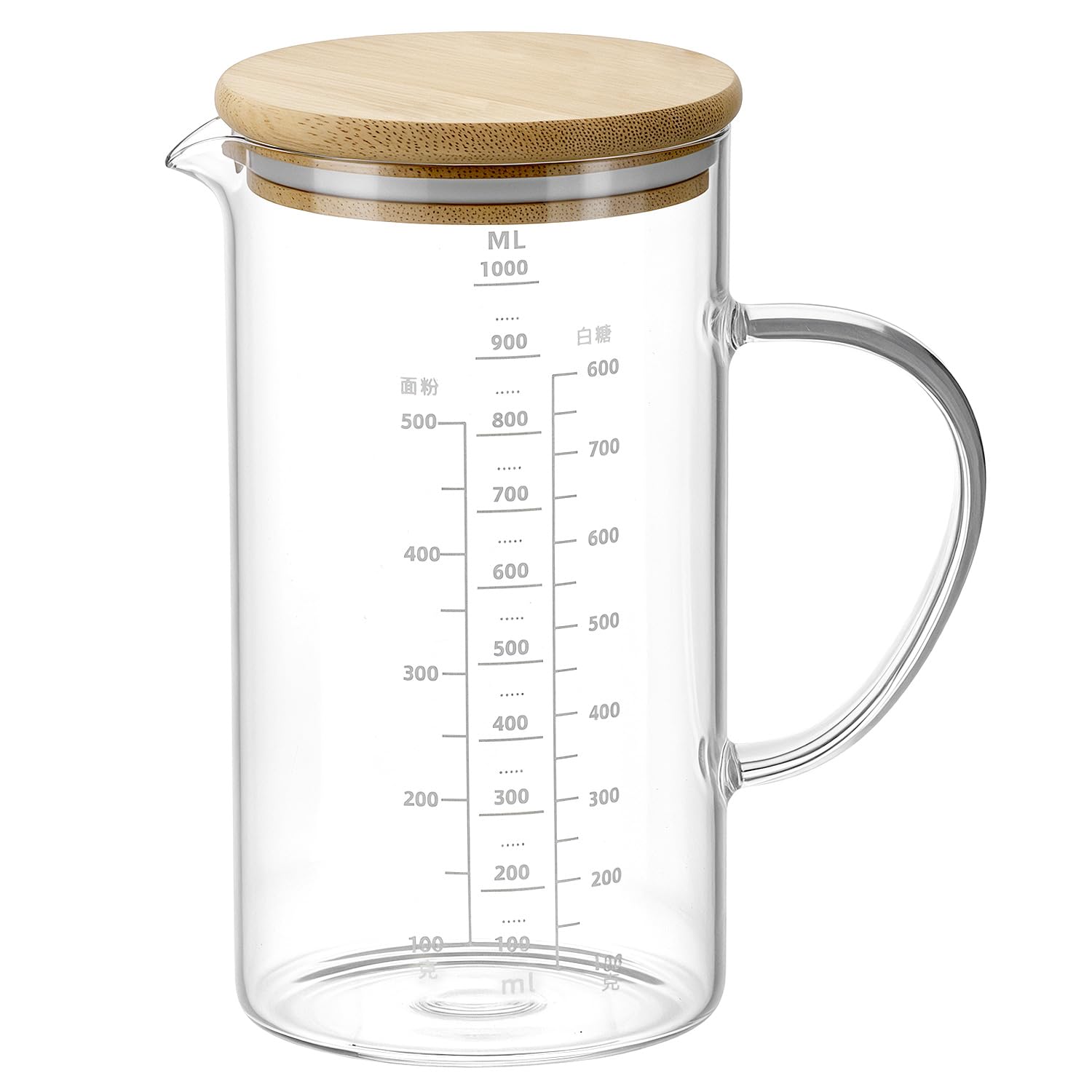 Amazon.com: QWORK 1000ml Glass Pitcher with Wood Lid, Clear Glass