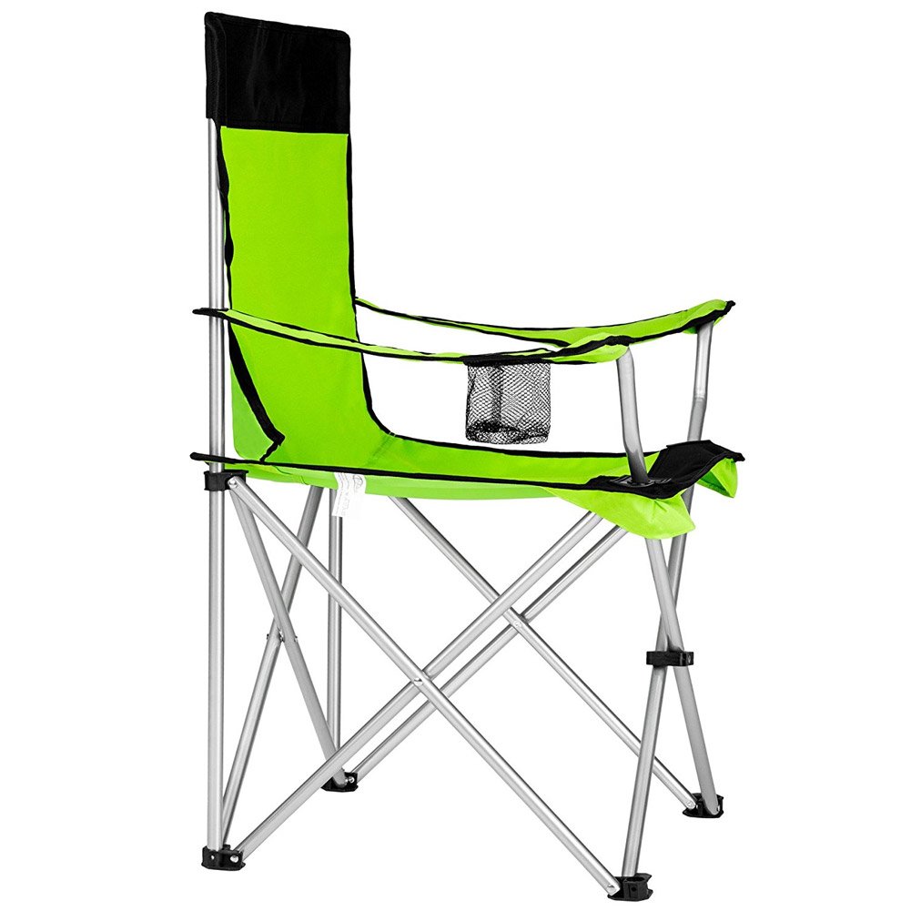 BAKAJI Sedia Pieghevole da Campeggio con Borsa Camping Sedia Mare Spiaggia Pesca da Esterno in Acciaio e Poliestere con Vano Porta Bibite e Smartphone (Verde)