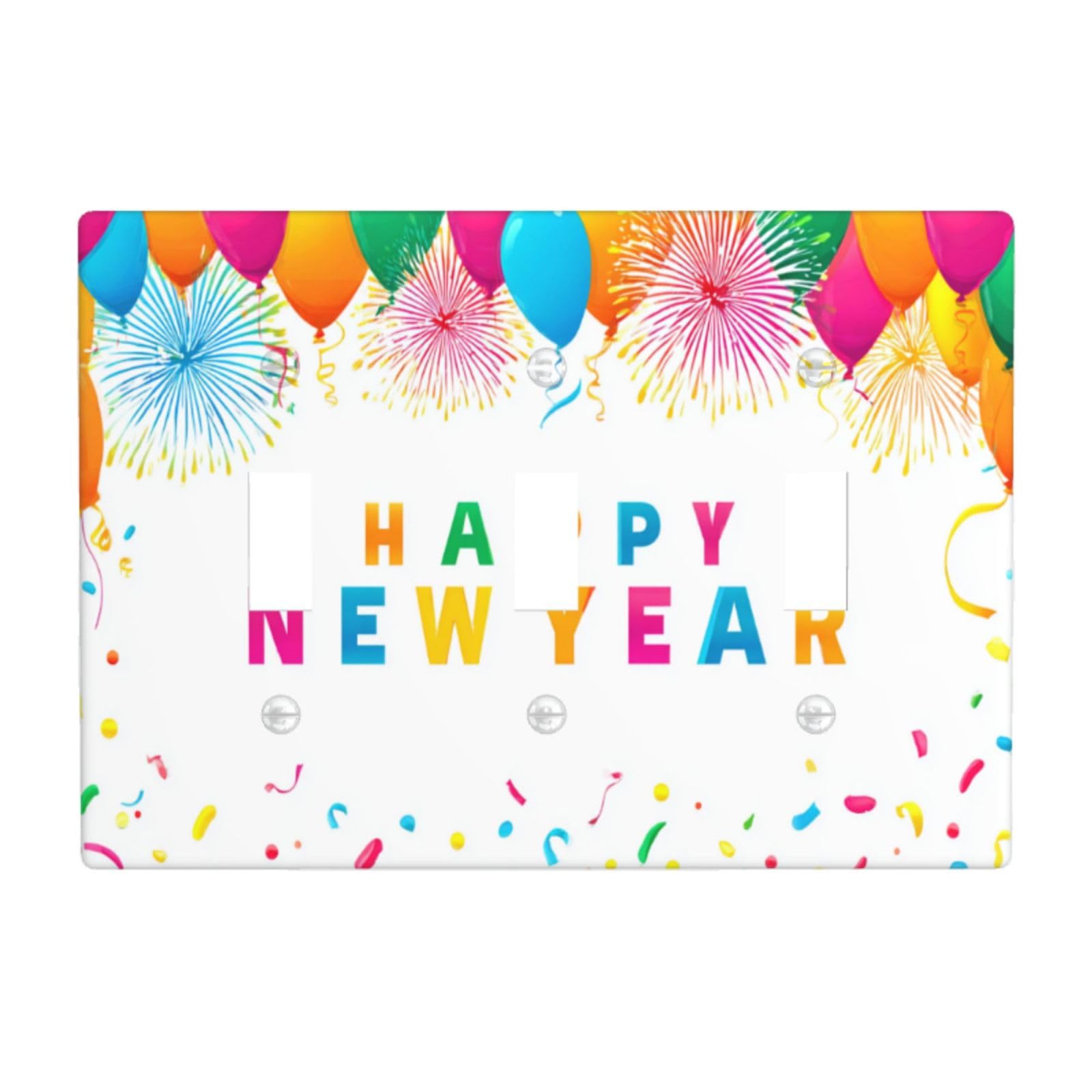 Colorful Happy New Year Fireworks in The Sky Light Switch Covers 3 Gang Triple Toggle Wall Plate Switchplate Electrical Faceplate for Bathroom Kitchen Bedroom Decor