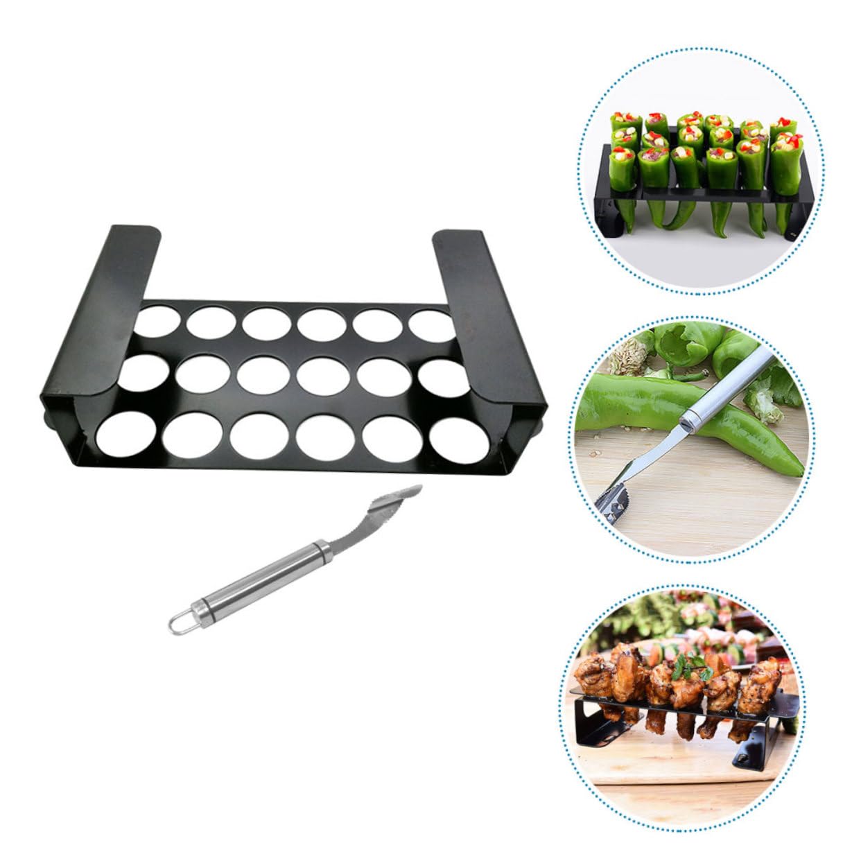 Abaodam Barbecue Support à Poivrons Et Éplucheur Intégré Outil De Cuisson pour Piments Et Cuisses De Poulet