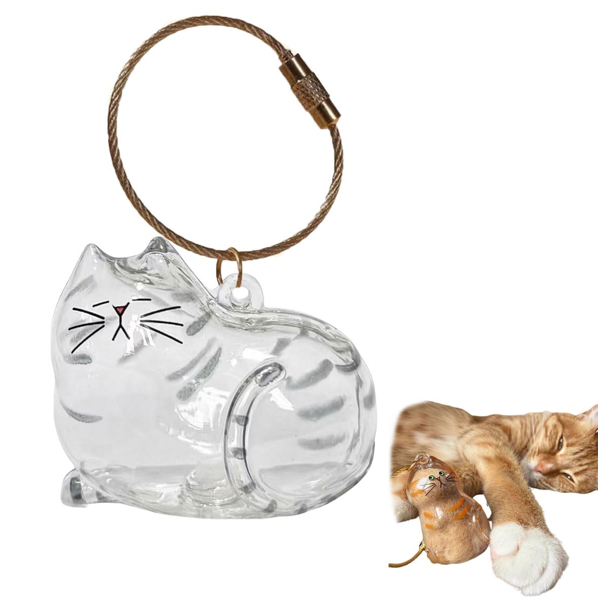 Creative Pet Cat Kitty Hair Collection Bottle Keychain Transparent Souvenir Storage Container Key Ring Bag Pendant