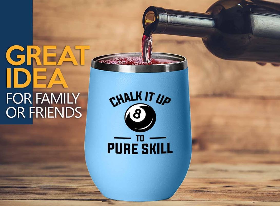Billiard Blue Edition Wine Tumbler 12oz - Chalk it up - Pool Player Gifts Table Rail Balls Chalk Cue Sticks