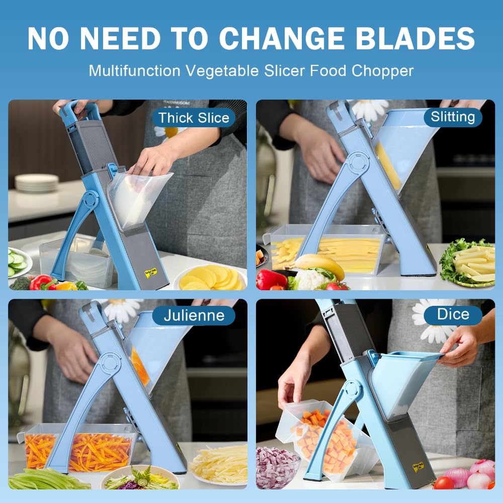 Safe Mandoline Slicer Plus, Adjustable Vegetable Chopper, Potato & Veggie Salad Chopper, Food Slicer, Gift for Mom, Kitchen Gadget