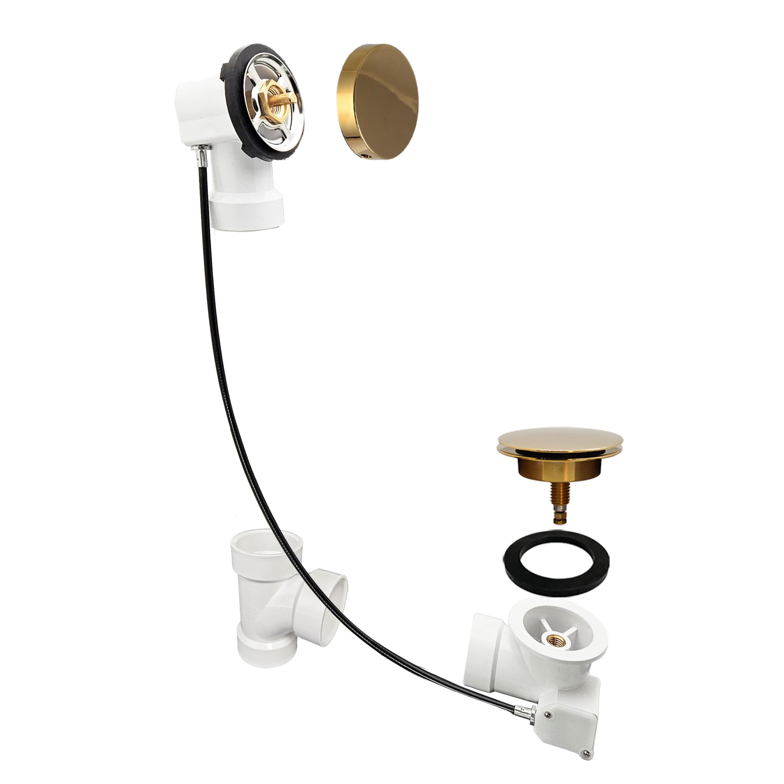 Westbrass D50P45SRE-01 - Tapón de desagüe para bañera de 45 pulgadas con perilla giratoria de desbordamiento, tapón emergente SCH. 40 accesorios de PVC, latón pulido
