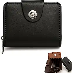 Carteira Porta Cartão em Couro Sintético com 2 divisórias - Fechamento em Zíper e ímã- Unisses Masculino Feminino