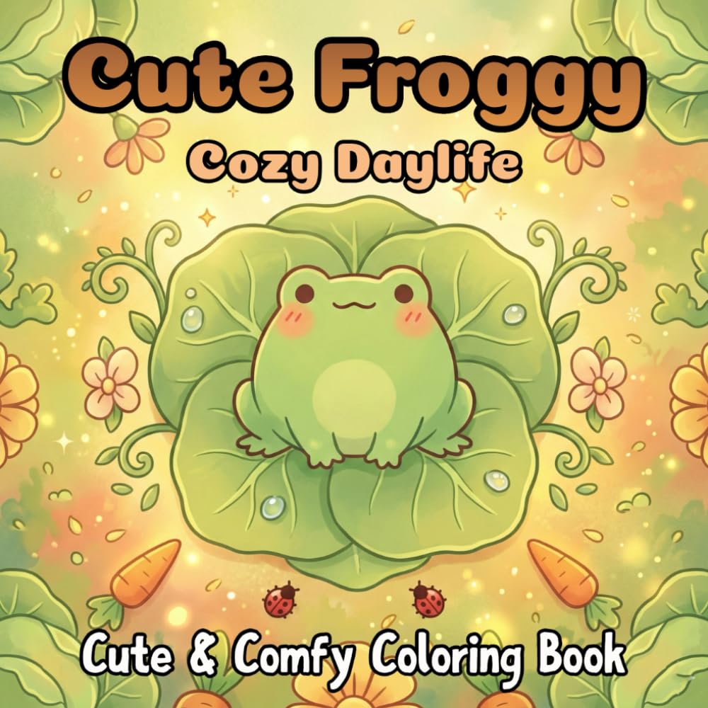 Cute Froggy Cozy Daylife: Coloring Book For Kids And Adults Featuring 50 Coloring Pages Of Adorable Frogs In Cozy Scenes Like Tropical Beaches And ... Relief. (Animal Cozy Daylife Coloring Book)