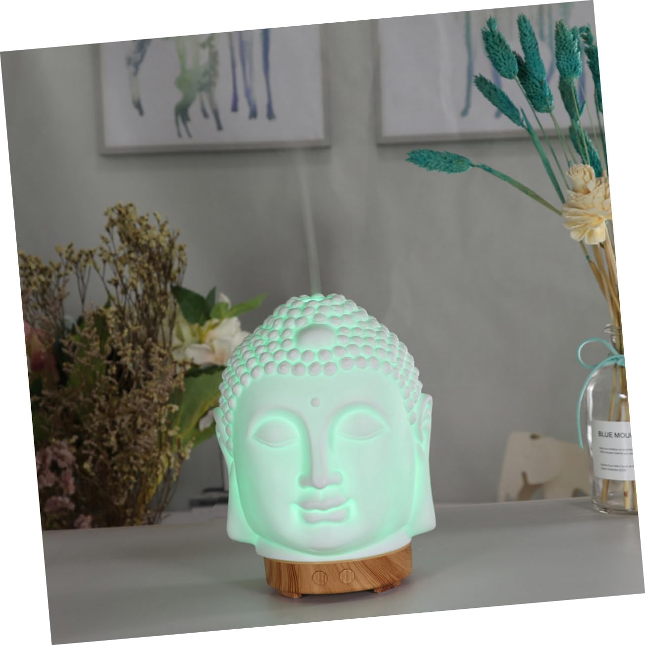 Keramik Aromadiffusor in Buddha Kopf Form, Weiß, 1 Stück | Schall, Farbiges Licht, Leiser Betrieb, Dekorativ, Schlafzimmer und Hotel