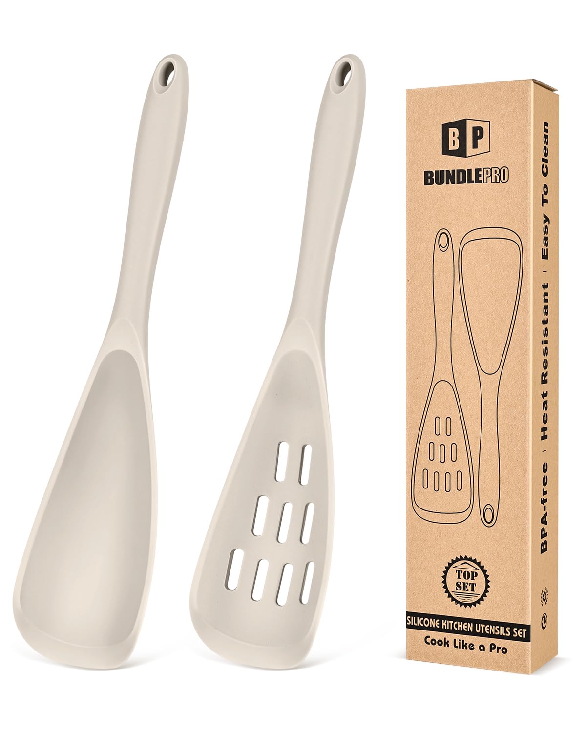 Pack of 2 Cooking Spoons for Non Stick Cookware, Multifunction Spatula Spoon BPA-Free, One-Piece Design, Suitable for Scooping, Scraping, Serving and Mixing(Khaki)