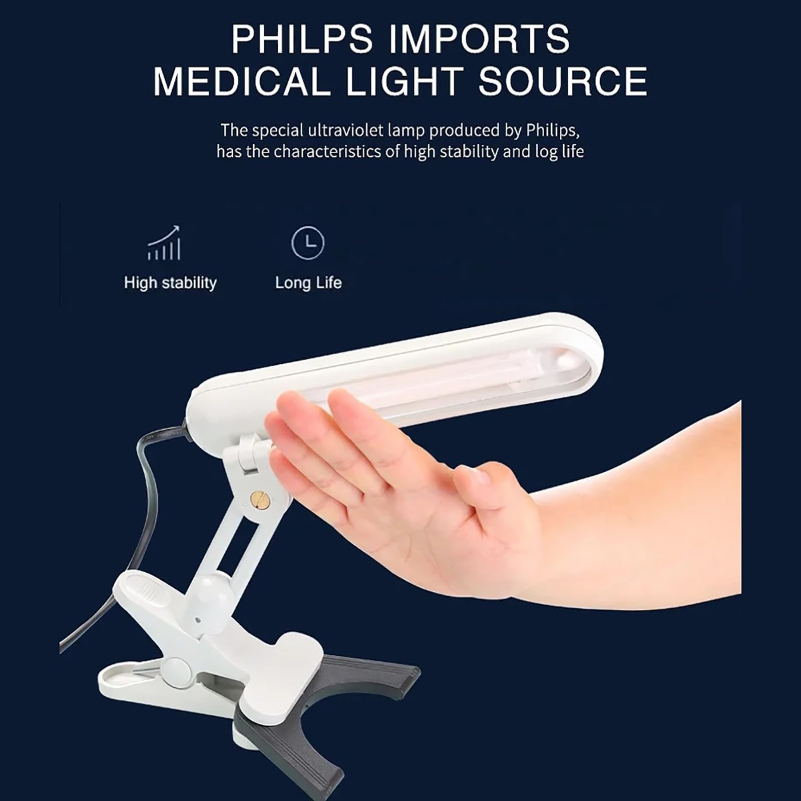 Lampe de photothérapie UVB pour la peau et le corps – Lampe de traitement à domicile à clipser avec minuteur Couverture de 48 cm² Comprend des lunettes – Design portable sûr et facile