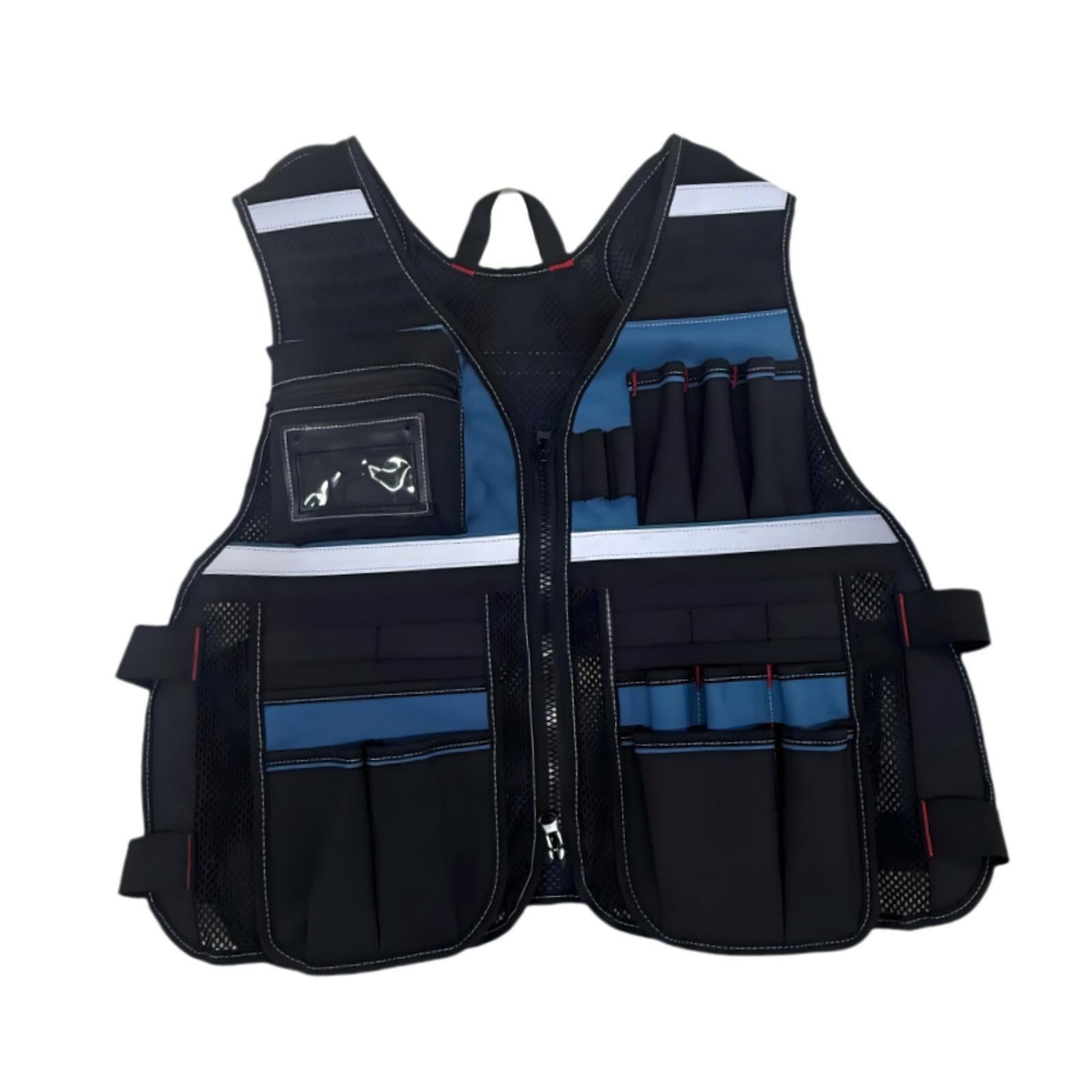 MagiDeal Chaleco de herramientas de trabajo, práctico, multifuncional, cómodo, para electricistas y carpinteros, bolsa de herramientas para trabajadores al, Azul Y Negro