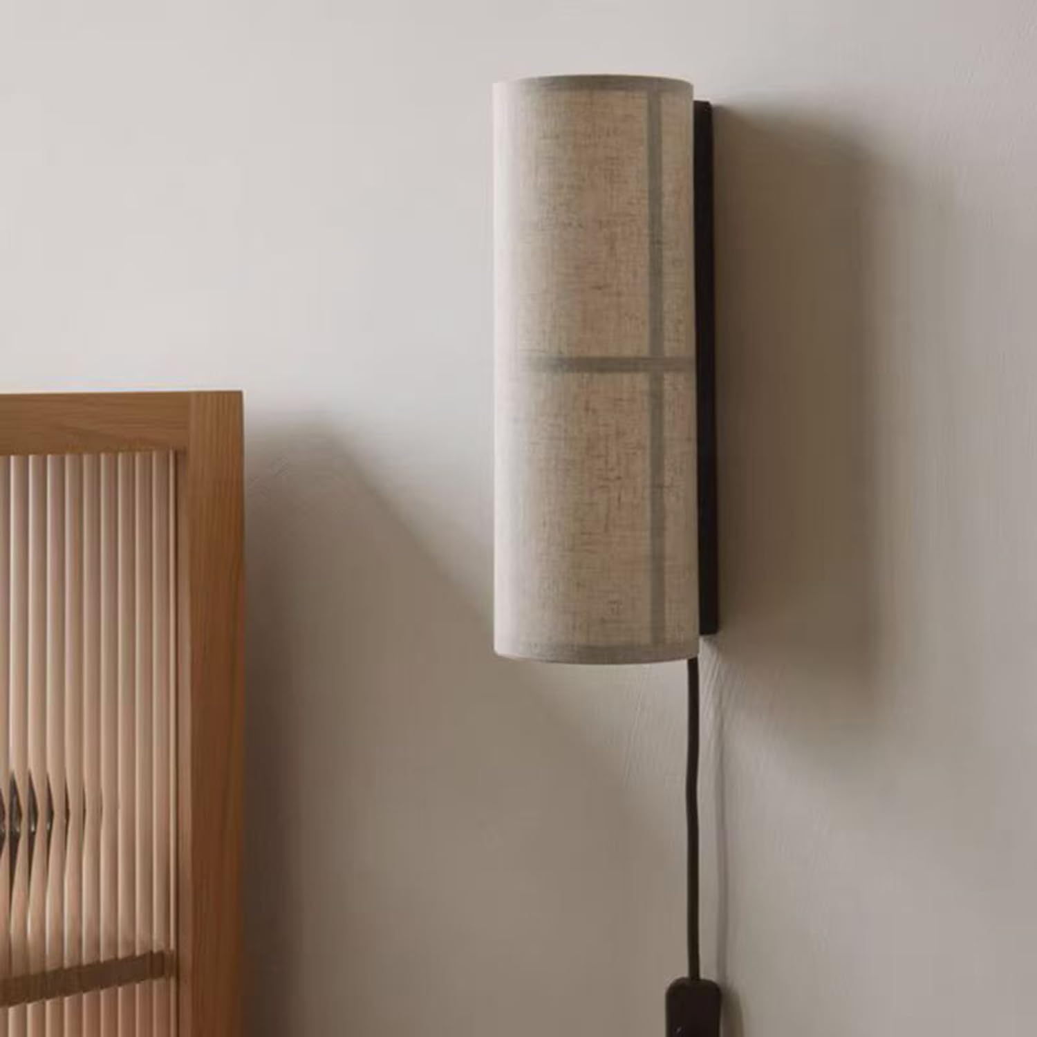 OOWOKS E27 Vintage Wandlampe mit Stecker und Schalter Innen Wandleuchte Retro mit Stoffschirm Lampenschirm Nachttischlampe mit Kabel und Stecker Wand Beleuchtung Up Down für Schlafzimmer Wohnzimmer