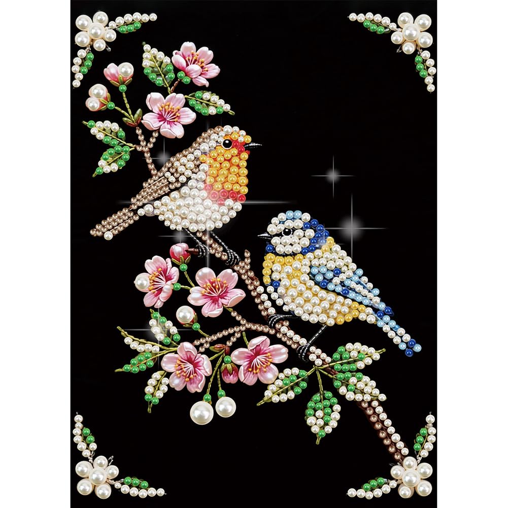 Kulvci Bird DIY 5D Pearl Painting Kit, Painting Kit for Adults Beginner, Bead Art Kits All-Pearl Dot Painting for Wall Decor, Creative Stress Relief Gift Home Decor,12 × 16 inch