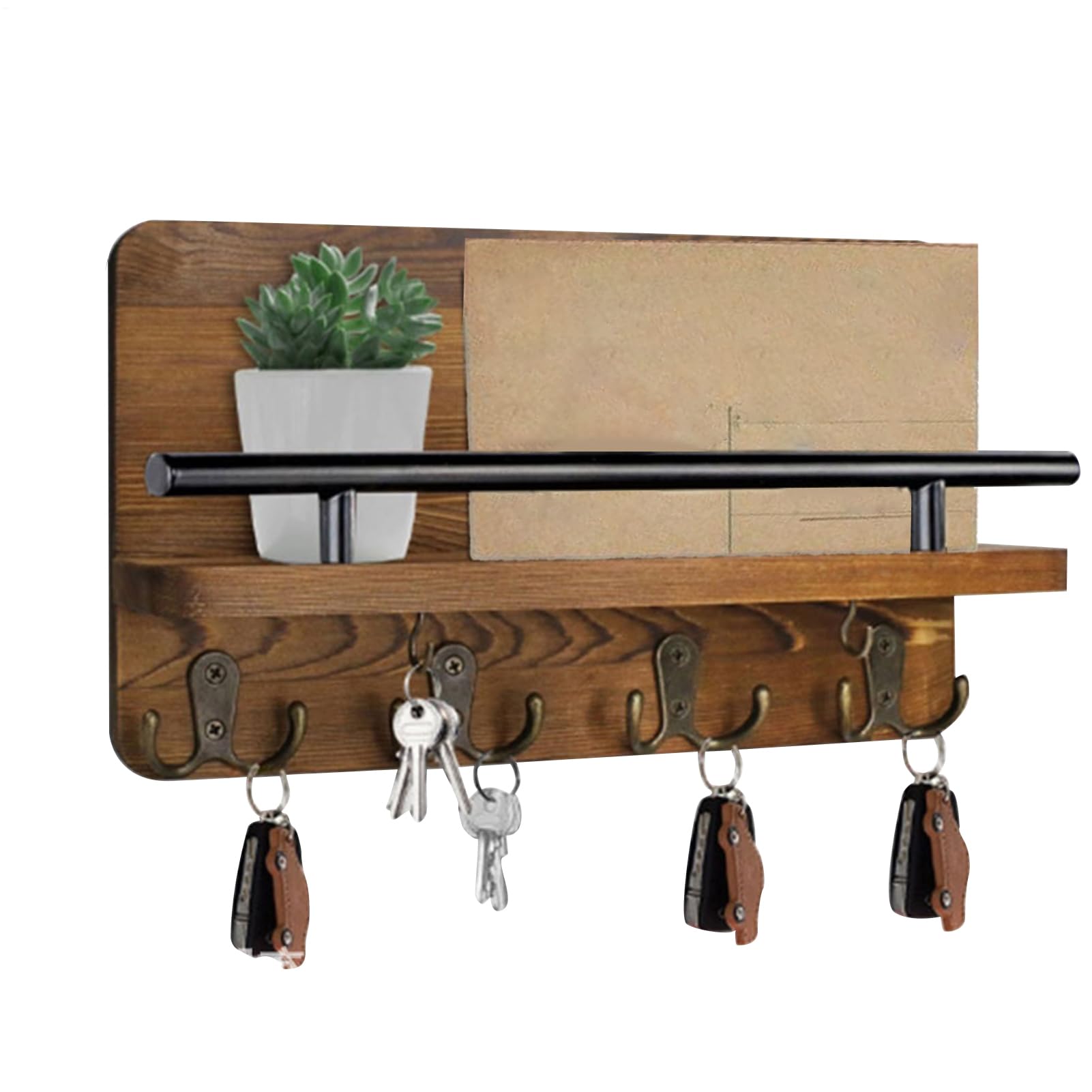 Soporte para llaves de pared y correo en madera para organizar cartas