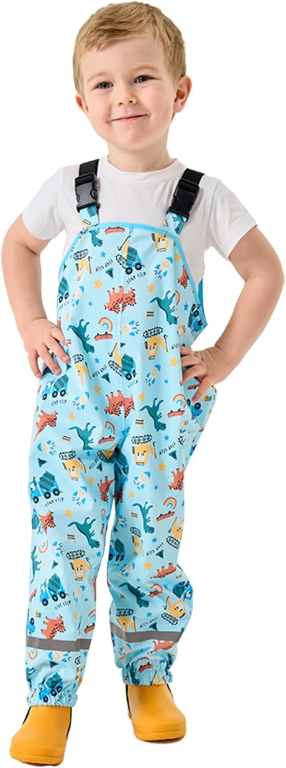 Boys Girls Rain Bib Pants Toddlers Suspender Rainpants Kids Waterproof Overalls Lightweight Rainwear