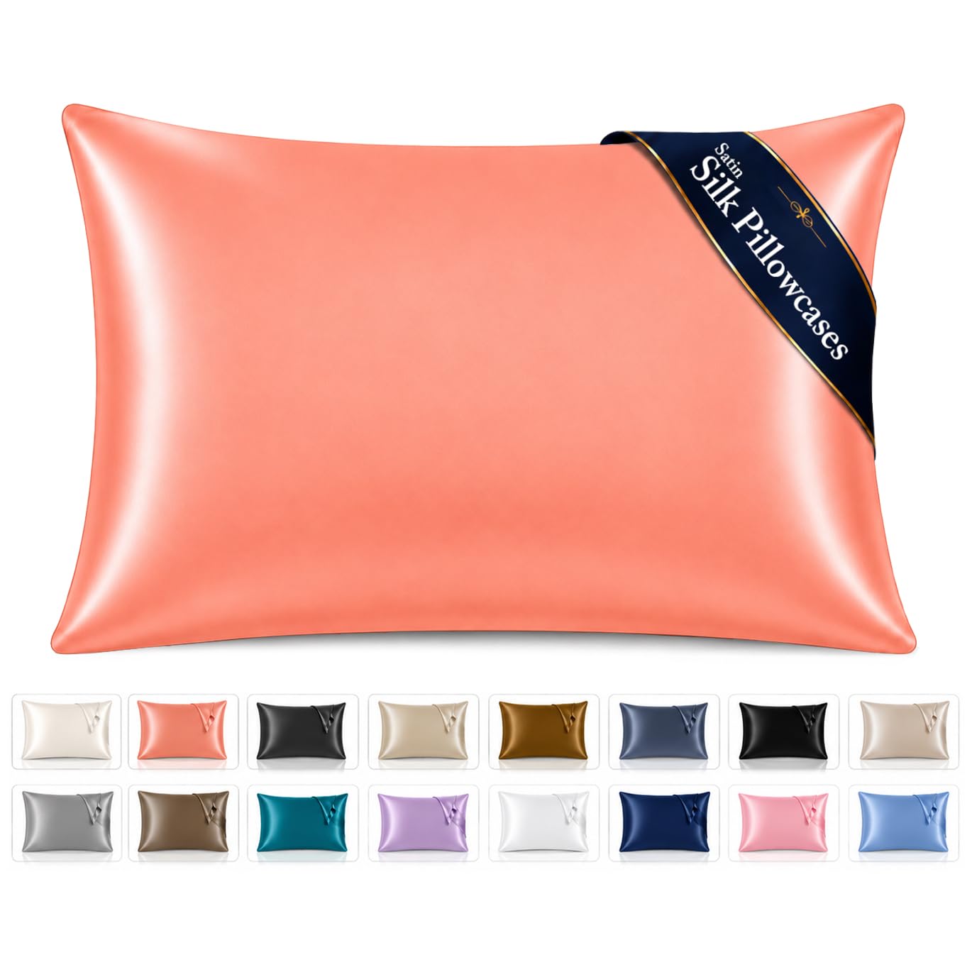 Pamposh Satin Silk Pillowcases For Hair And Skin 2 Pack Standard Size with Envelope Closure (2 Pcs Pillowcases (50 x 75 cm), Coral)