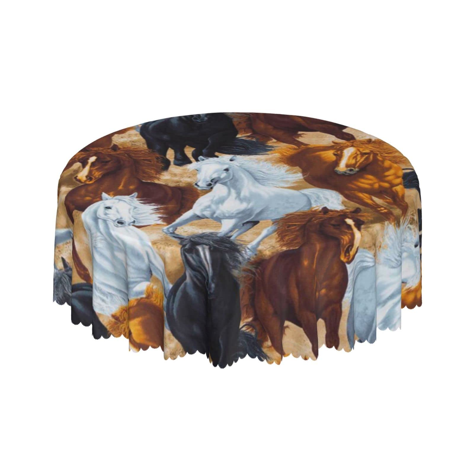 Lsjuee Horse Wild Animal Color Round Tablecloth 60 Inch Printed Washable Tablecloth for Dining Party Holiday Fall Home Decorative