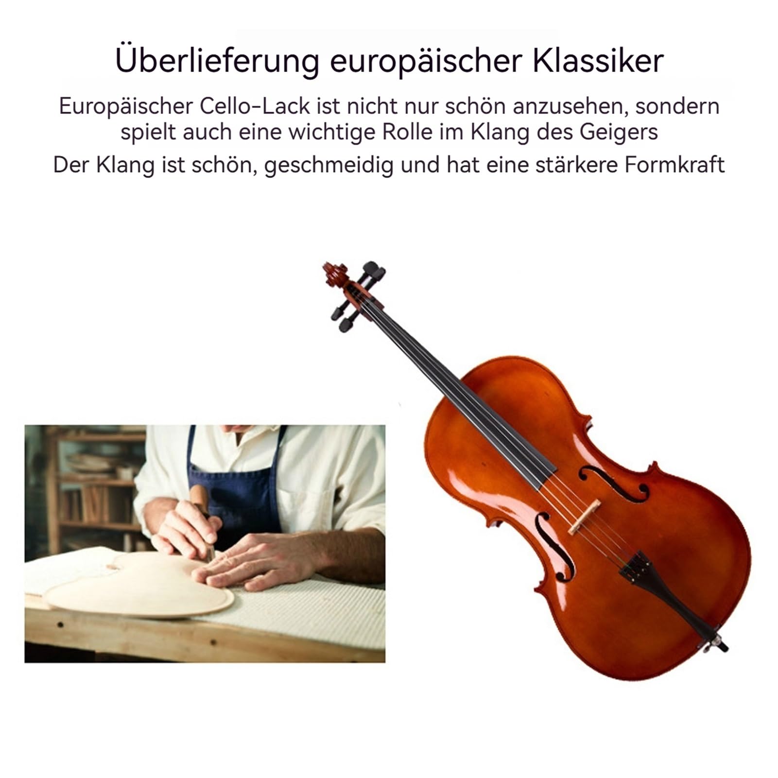 Set per violoncello principianti, per bambini e adulti, con valigetta in acero naturale (1/2)