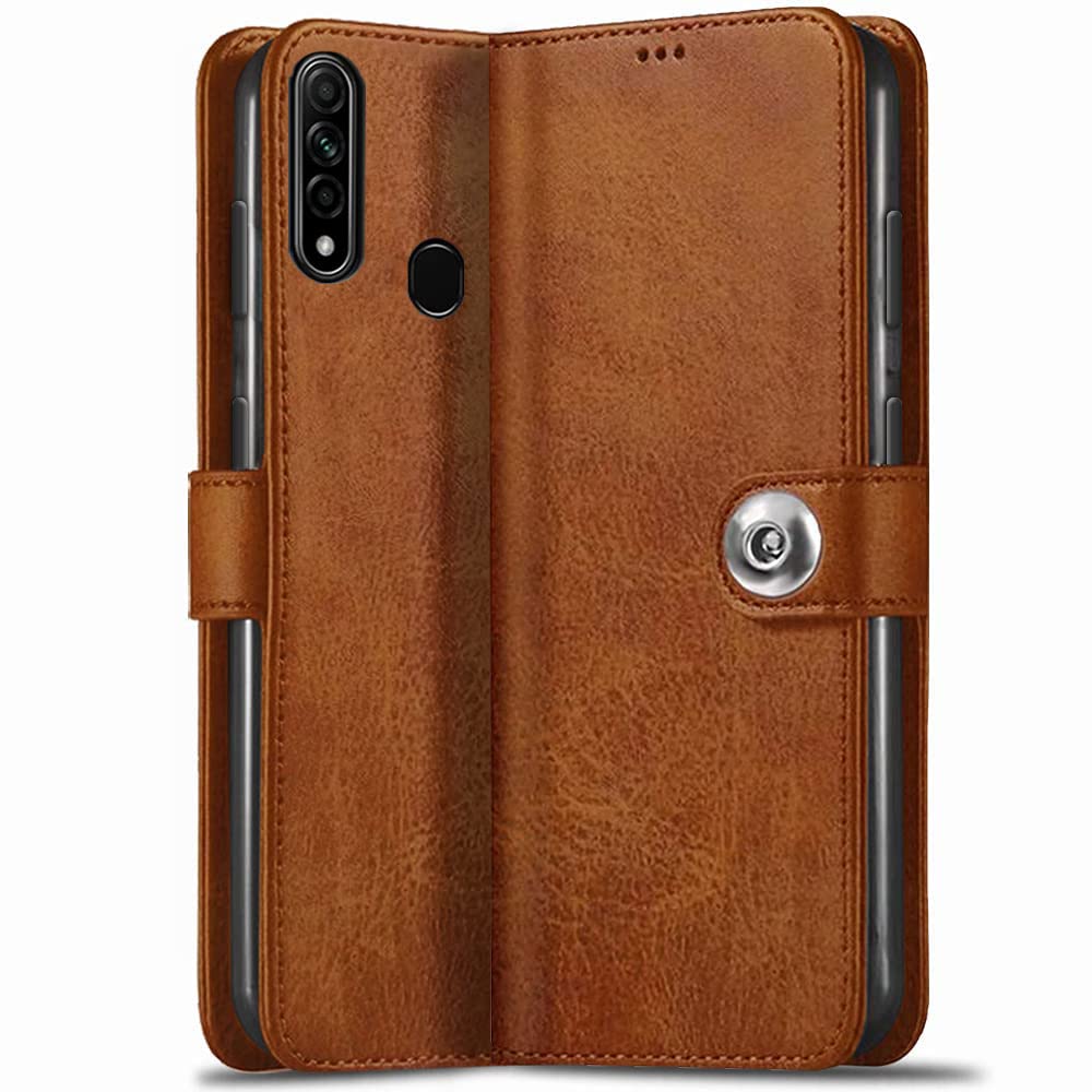 TheGiftKart Genuine Leather Finish Flip Back Cover Case for Oppo A31 | Inbuilt Pockets & Stand | Wallet Style | Designer Button Magnet Flip Cover Back Case for Oppo A31 (Brown) (B09PB6KJ2W) Amazon Price History, Amazon Price Tracker