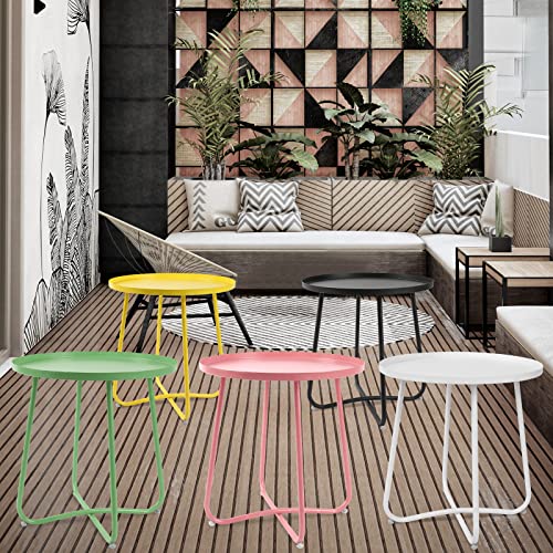 Babion Outdoor Side Tables, Small Round Metal Side Table, Weatherproof Metal End Table For Patio, Yard Balcony, Garden, Porch, Bedside (Pink) #TOP7