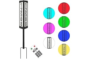Solar-Powered Yard Address Sign Post with Remote-Controlled RGBW Lights