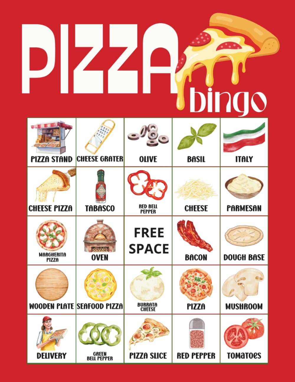 Pizza Bingo: 32 Player Food Themed Party Games for Classroom Rewards, Pizza Birthdays, Family Game Nights, Gourmet Food bingo game