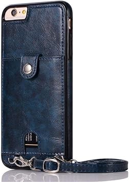 B-D I Phone 11 Case I Phone Case PU Leather Back Case with Strap Shock Absorption Anti Scratch Kickstand Design Wallet Card Case for i Phone 7 for i Phone 8 Color Blue, Size for Samsung S7 Edge