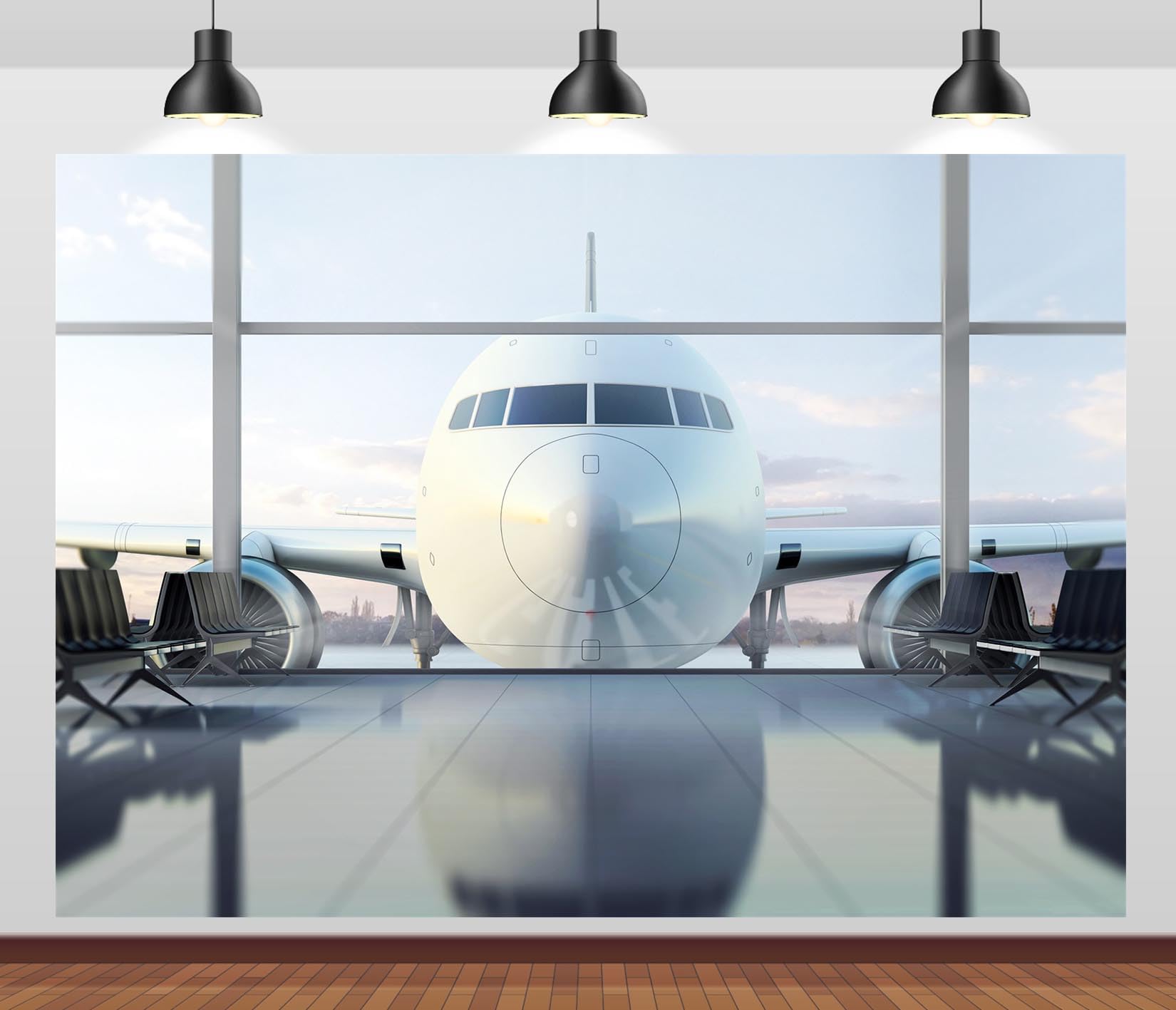 CORFOTO 7x5ft Fabric Airport Airplane Backdrop Photography Plane in Departure Area Airport Terminal Window View Background Plane Themed Birthday Party