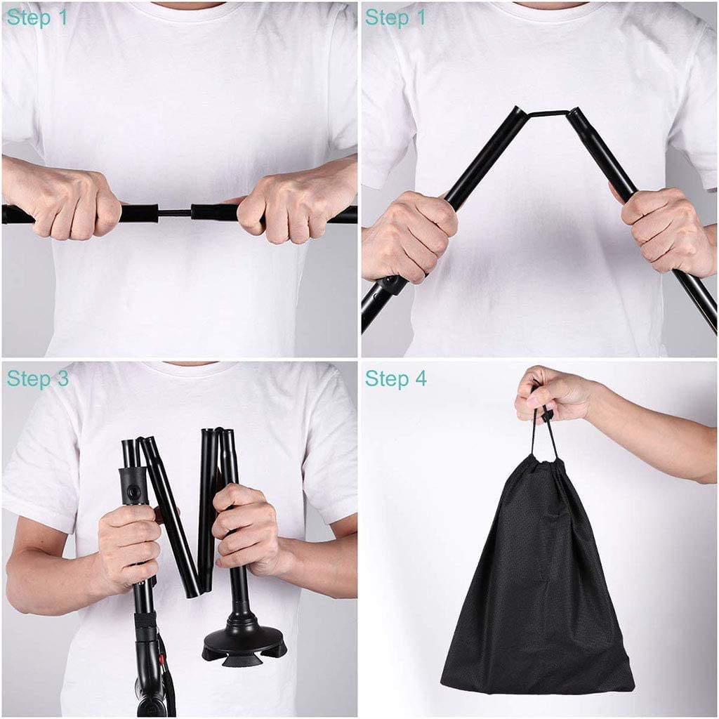 MRKU Bastón para Caminar, bastón Plegable, bastón para Caminar, Antideslizante, bastón médico para Ancianos, Ligero, Multifuncional, Ajustable, de aleación de Aluminio, Andador con luz LED