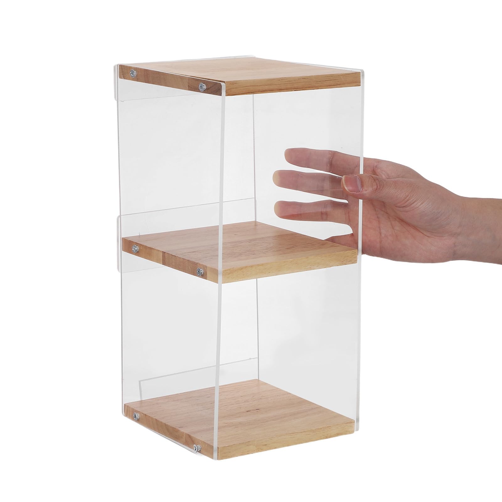 Estante de Acrílico y Madera de Almacenamiento Transparente de 2 Niveles Organizador Resistente y Ahorrador de Espacio para Dvd y Discos para Oficina y Hogar