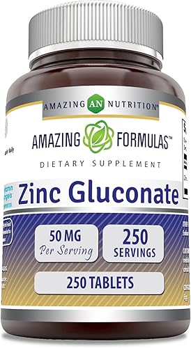 Amazing Formulas - Tabletas de gluconato de zinc de 50 mg sin OMG sin gluten  Apoya el sistema inmunológico  Apoya la función de las enzimas