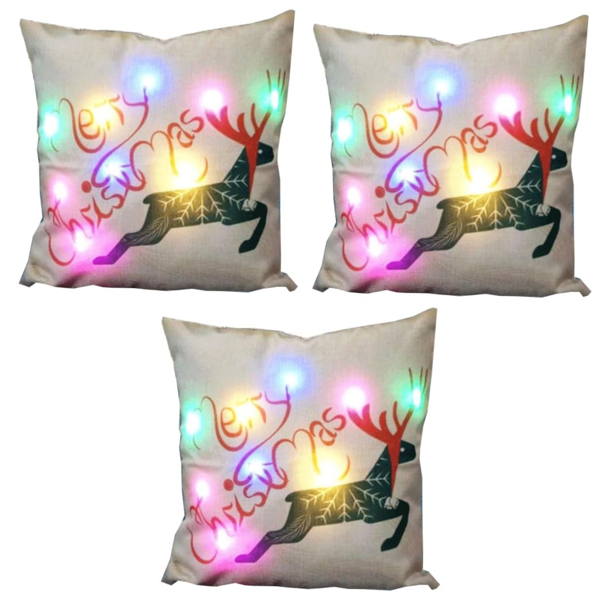 PRETYZOOM 3 Piezas Funda Almohada Navidad Funda Almohada Cuadrada Almohada Decorativa Led Fundas Cojines Decorativos Sofá Fundas Decorativas para Cojines Decorar Brillar