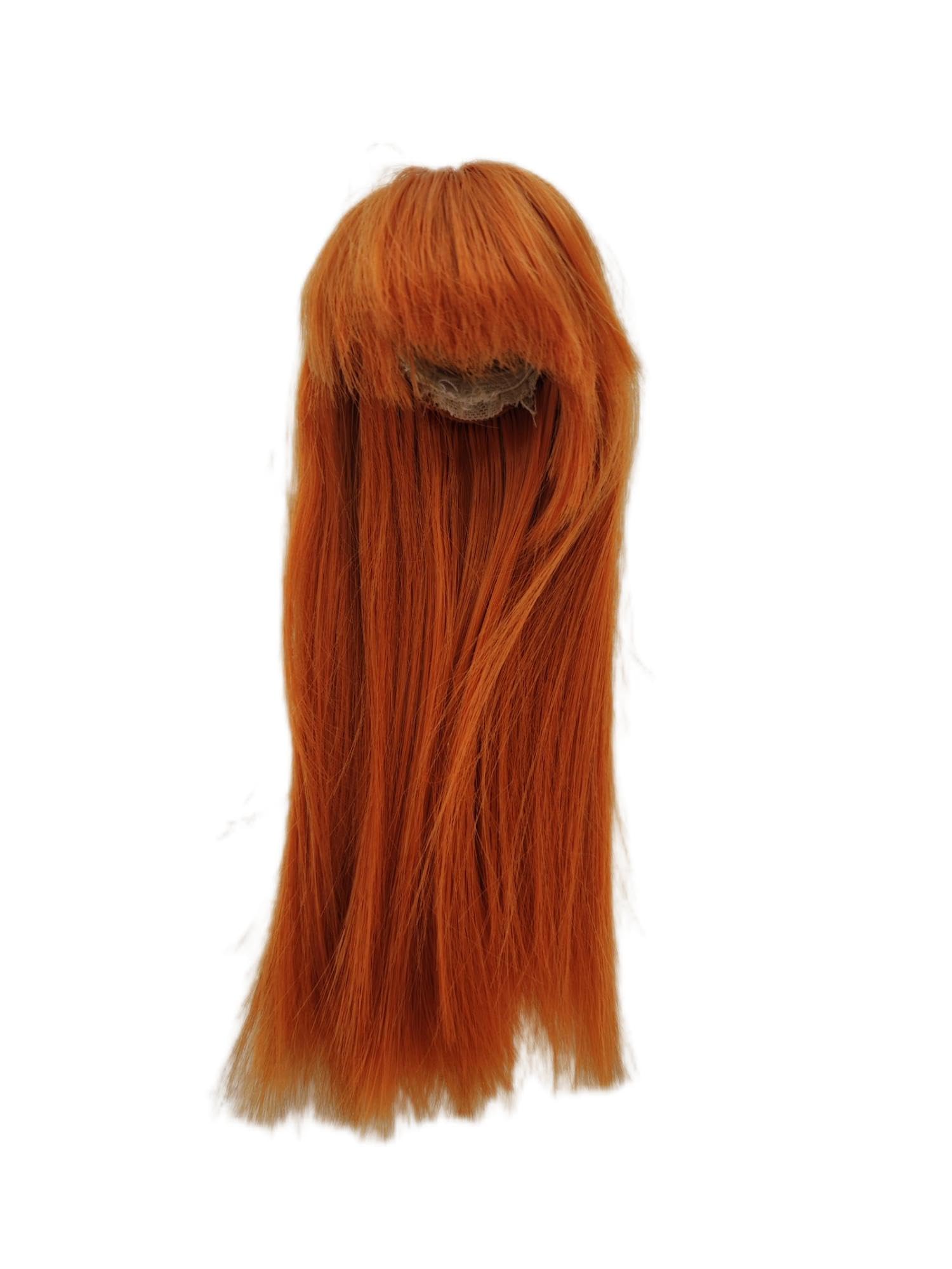 ke er bjd sd Wig Head Circumference 4.5-5inch(11.5-12cm) high Temperature Fiber Diagonal Bangs Long Straight Carrot Color Hair