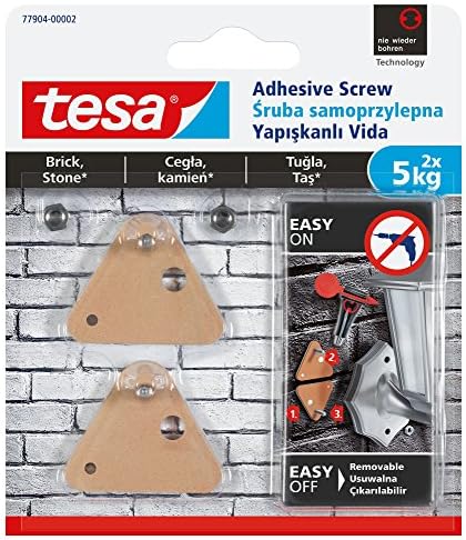 tesa Smart Mounting System Removable Adhesive Screw Hook for Rough Surfaces, Triangle, 2 x 5kg, Brown
