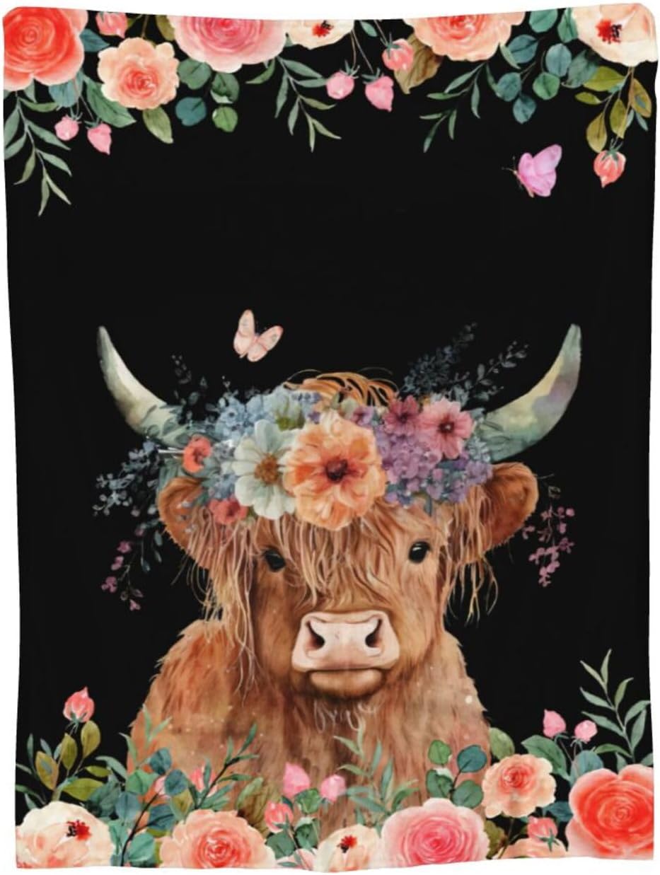Highland Cow Blanket Cute Cow Plush Throw Blanket Super Soft Cozy Warm Fleece Highland Cattle Bedding Blanket Gifts for Kids Girls Boys Women 40"X50" - Image 2