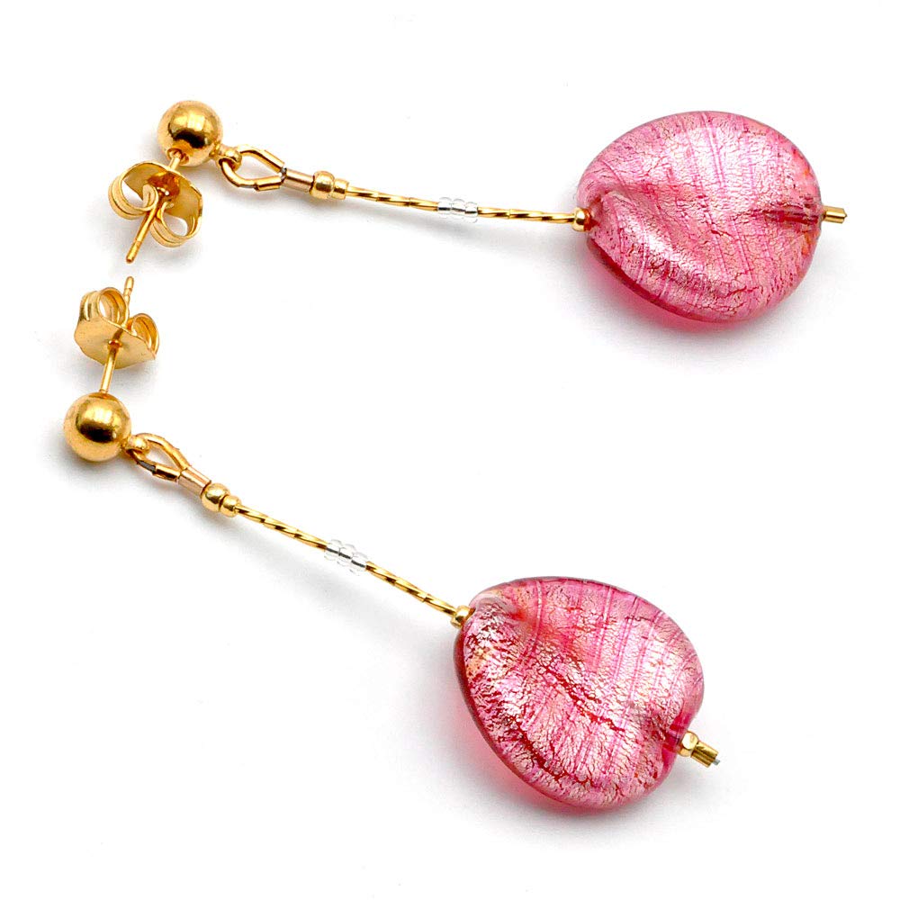 RUBY FLOWER EARRINGS GENUINE VENICE MURANO GLASS