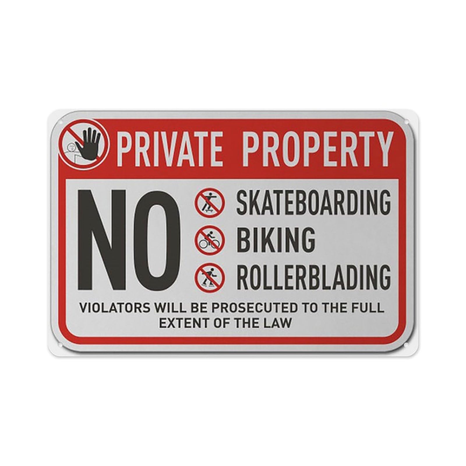 Peiyeety A10 No Skateboarding Biking Sign Aluminum Tin Warning Signs For Home Outdoor Garden 12X16 Inches