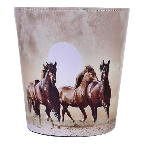 Miniatura 4 de Lingxuinfo Scakbyer - Papelera decorativa de 10 litros para dormitorio, oficina, cocina, caballo de sudor al atardecer